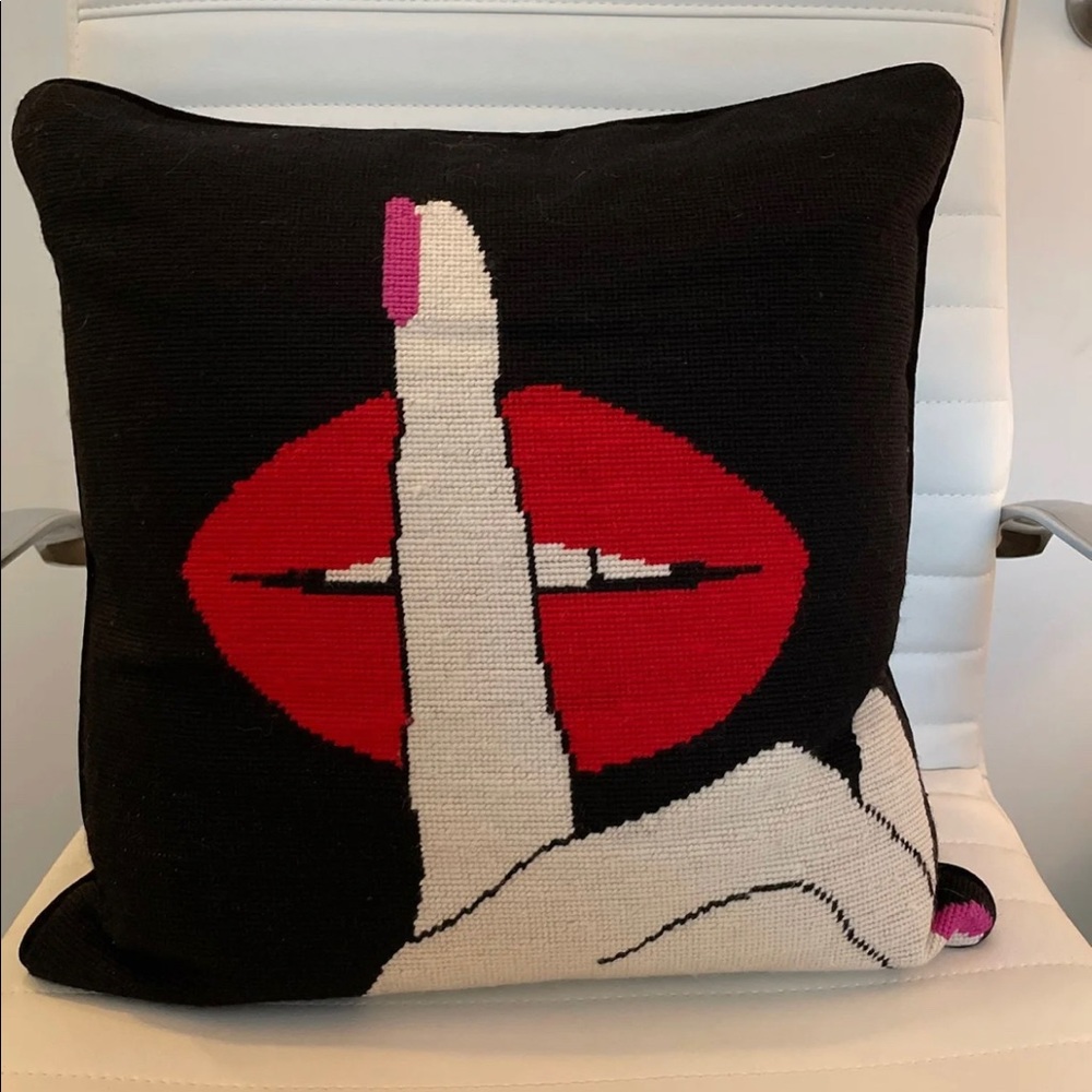 Jonathan Adler Needlepoint Pillow - Lips Hush